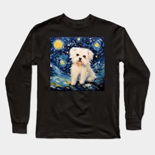 Maltese dog oil painting Long Sleeve T-Shirt